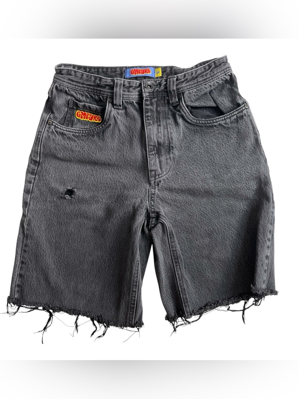 Empyre Black Washed Denim Jean Shorts with Raw Hem baggie